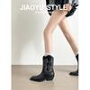 Genuine Leather~ Jiaoyu Piled Boots Women's 2025 Summer New Western Cowboy Boots Retro Knight Pointed Embroidered Short Boots