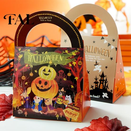 Decorative Chocolate Boxes 5Pcs Halloween Cartoon Candy Box, Double Sided Print Treat Gift Box with Handle, Dessert Packaging Cookie Pouch for