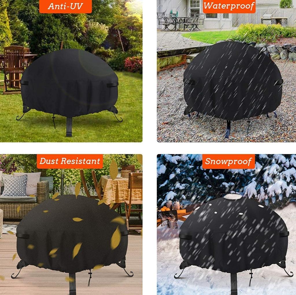 Waterproof Patio Fire Pit Cover Black UV Protector Grill BBQ Shelter Outdoor Garden Yard Round BBQ Cover Canopy Furniture Covers
