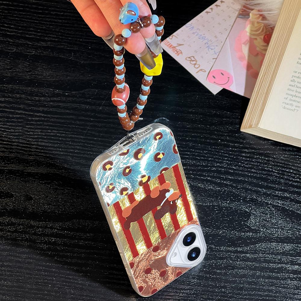 Bracelet Chain Painted Phone Case For iPhone 16 11 12 13 14 for 12 14 16 Pro 14 16 Pro Max Cute Pattern Hard Cover With Lanyard