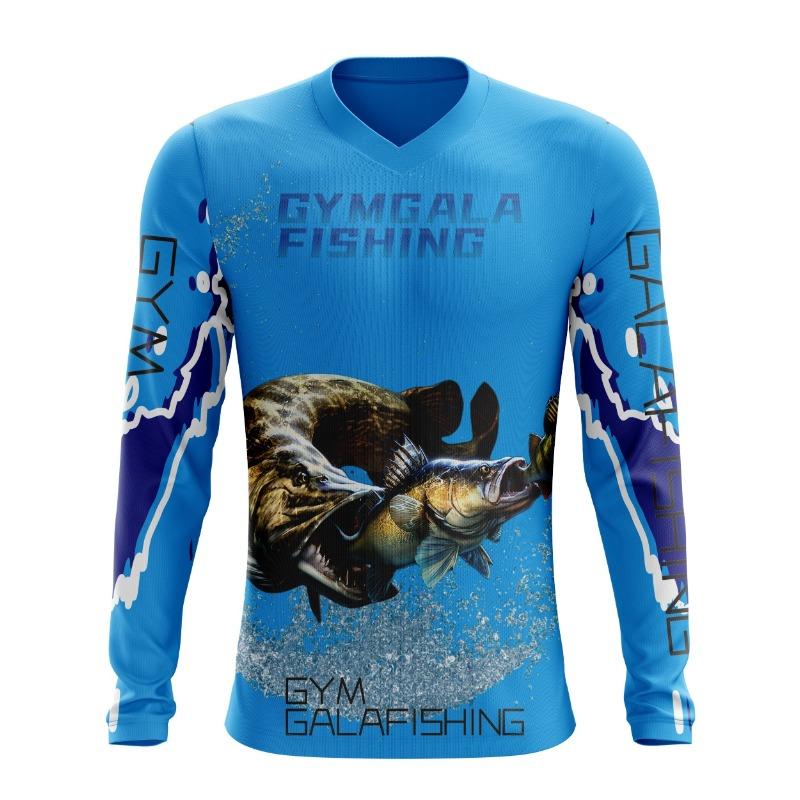 Men's Quick-Dry Fishing Shirt - Moisture-Wicking, Long Sleeve Rash Guard with Fish Design, Perfect for Hiking & Outdoor