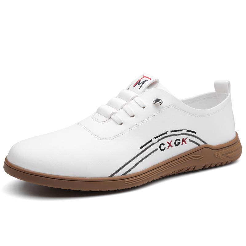 Leather Casual Shoes for Men Breathable White Sneakers Fashion Driving Walking Tennis Shoes for Male Business Office Flats Shoes
