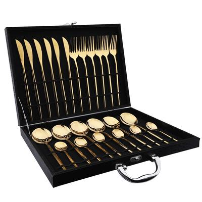 24 pezzi set di stoviglie lucidate a specchio coltello forchetta cucchiaio posate regalo in acciaio inox posate stoviglie occidentali con scatola regalo