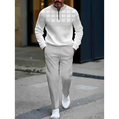 Frühling Herbst Mode Streetwear Herren Langarm Halbreißverschluss Stehkragen Herren Freizeit Sportbekleidung Zweiteiliges Set
