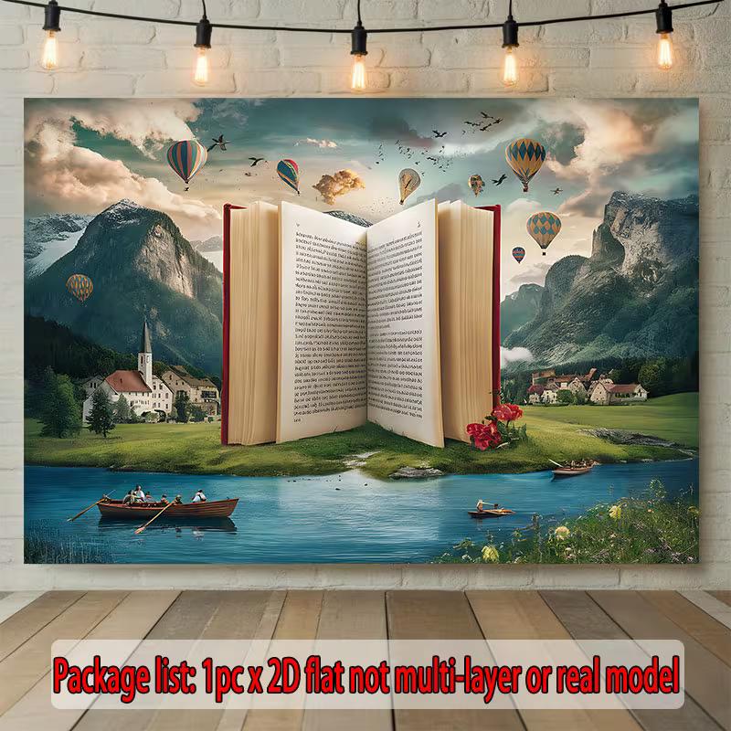 Magical Book Tapestry, Fantasy Landscape Background Cloth, Home Decor
