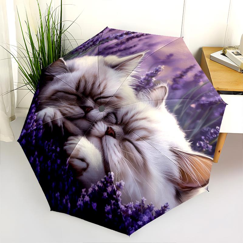 Muster mit zwei persischen Katzen, automatischer Klappschirm, tragbares und faltbares Design, 8 Schirmstäbe, ein Weihnachts- oder Geburtstagsgeschenk.