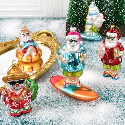 Glass Painted Christmas Decorations Santa Claus Coconut Tree Shape Colorful Hanging Ornaments Christmas Ornaments