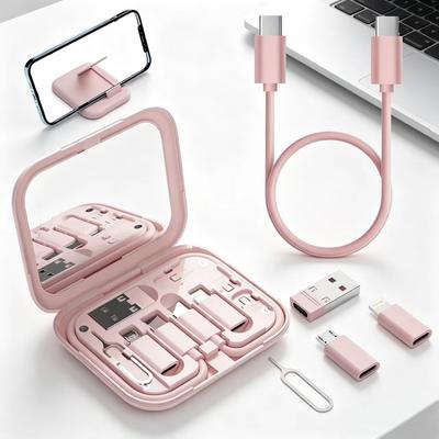 60W 3A 6-in-1 Type-C TPE USB-C Fast Charging Cable Kit with Mirror Portable Phone Travel Set