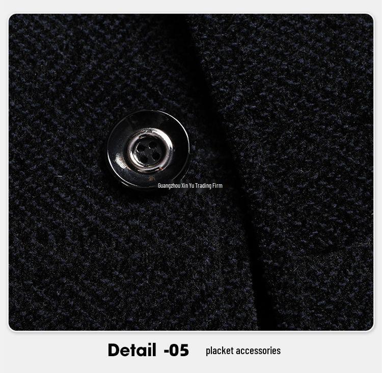 Men's Mid-length Woolen Coat - Thickened Chenille Jacket for Middle-aged & Elderly, Plus Velvet Winter Top