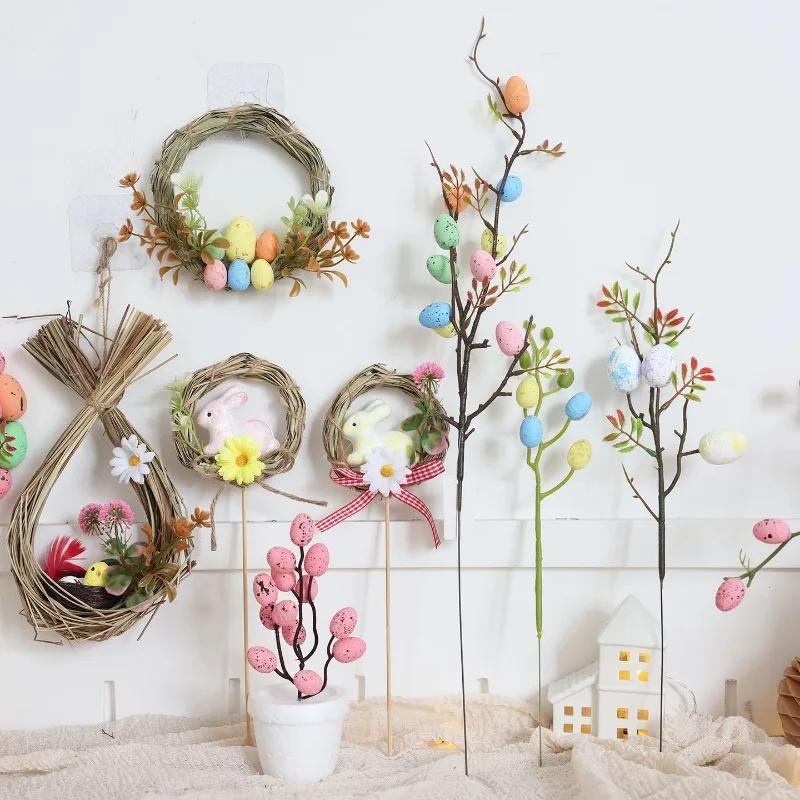 Handmade Easter Egg & Bunny Rabbit Wreath 2026 New Easter Decor Garland Creative Door Sign for Garden Gate Wall Decor