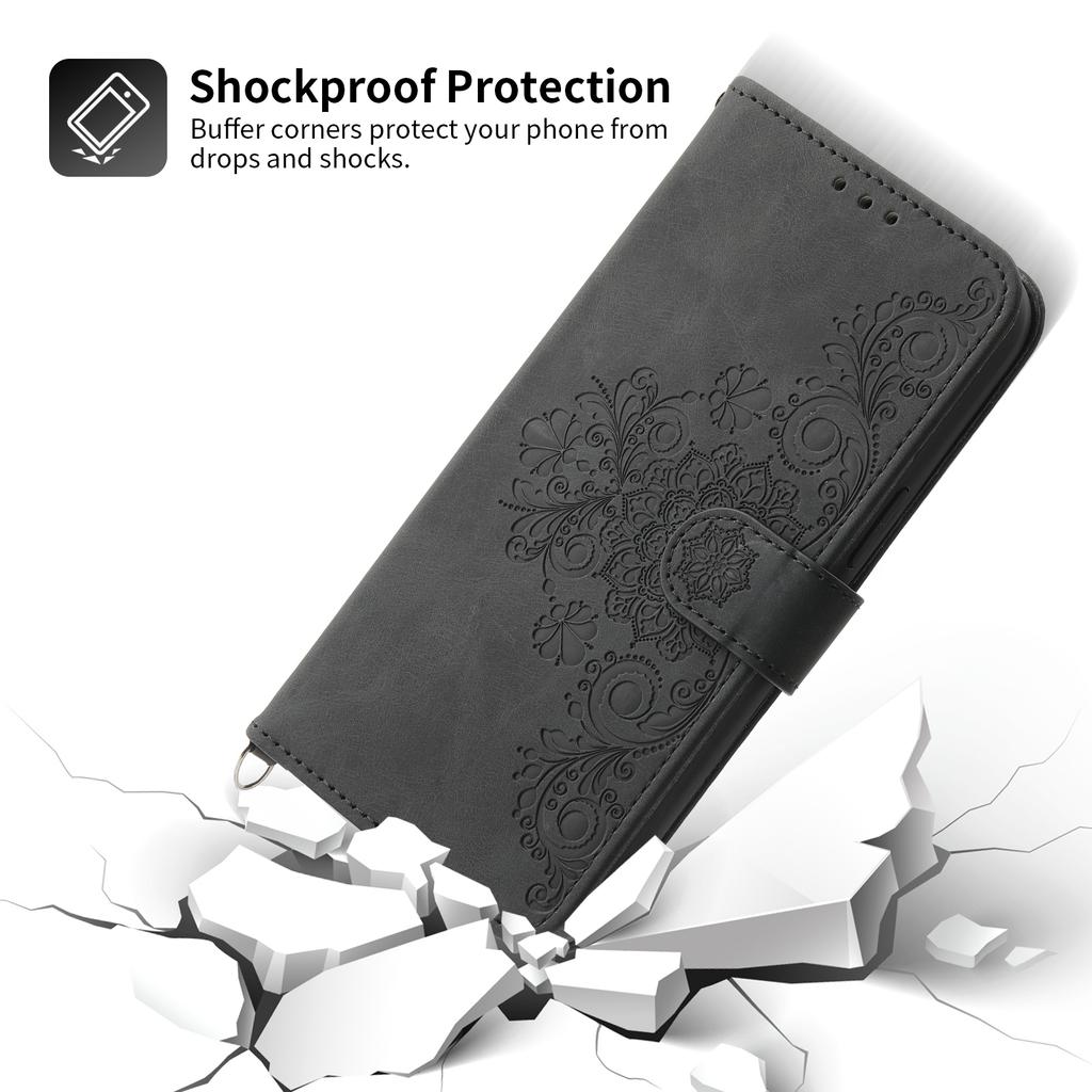 For Samsung Galaxy A25 5G (Global) (161.0 x 76.5 x 8.3mm) Case Flower Imprinted Phone Leather Cover with Straps