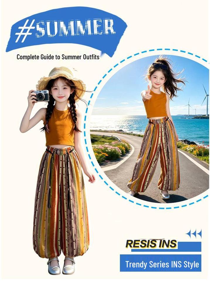 Girls' Sleeveless Top & Wide-Leg Pants Two-Piece Set - Summer 2026 Korean Style Casual Outfit