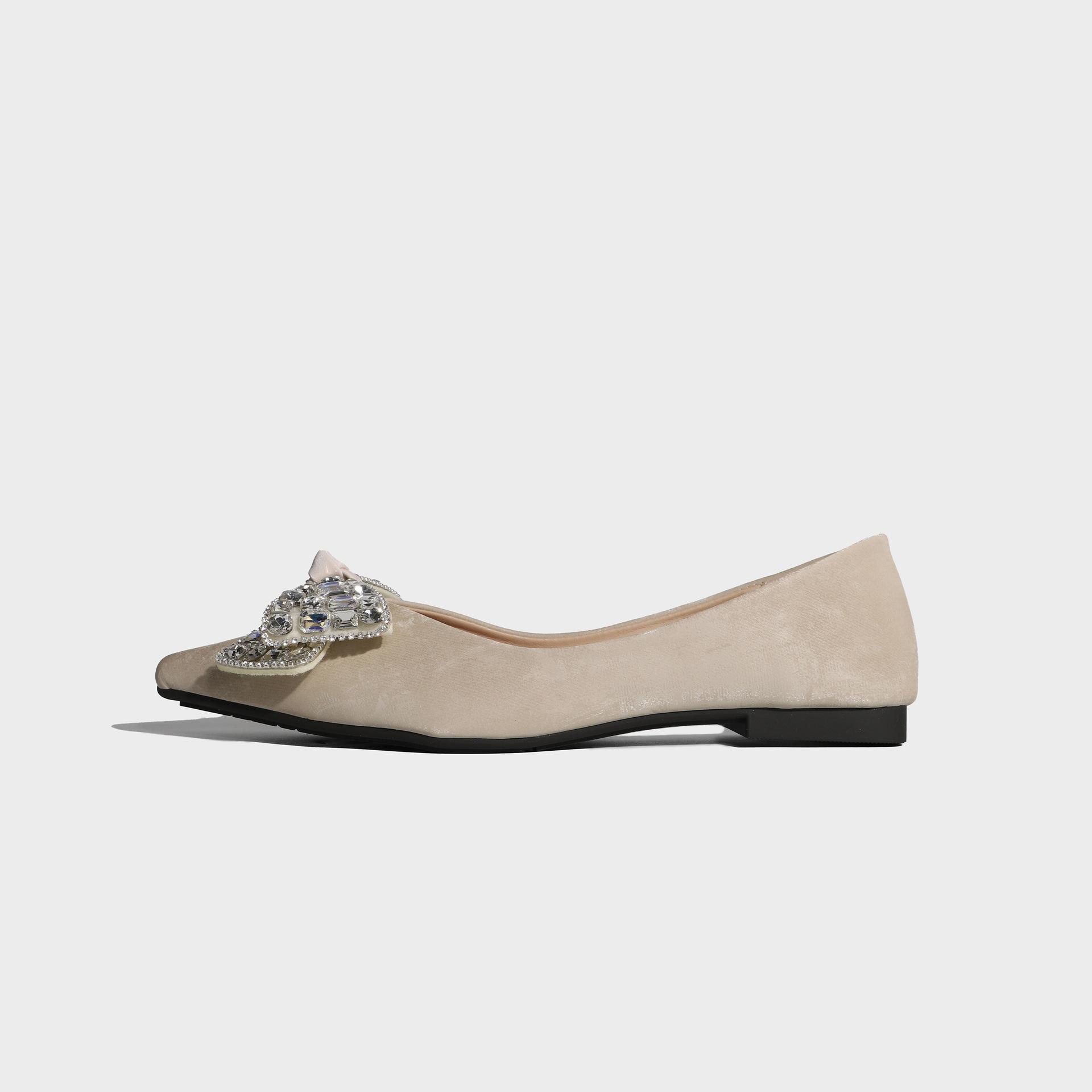 

Повседневные универсальные удобные балетки сексуальные сверкающие бриллианты с острым носком женская обувь Хуэйчжоу 2025 новая одинарная обувь плоская подошва с изысканным чувством 43 абрикосовый