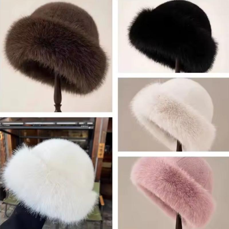New Women's Fashion Fur Cap Fur Hat Autumn And Winter Fur Hats Mongolian Hat Brimless Plush Fluffy Skiing Riding Warm Caps