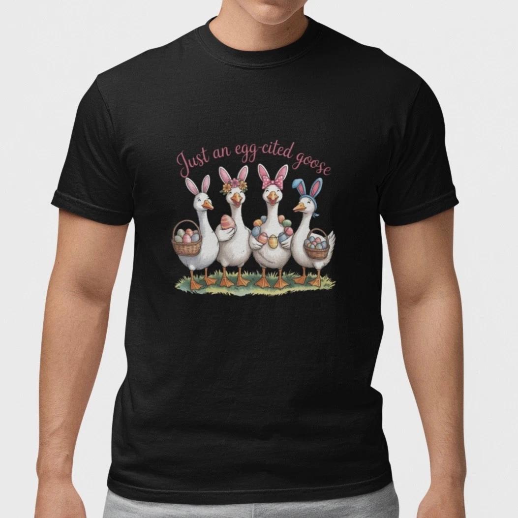 Easter Goose Shirt Funny Egg-cited Goose Bunny Eggs Spring Tee Gift Unisex XL