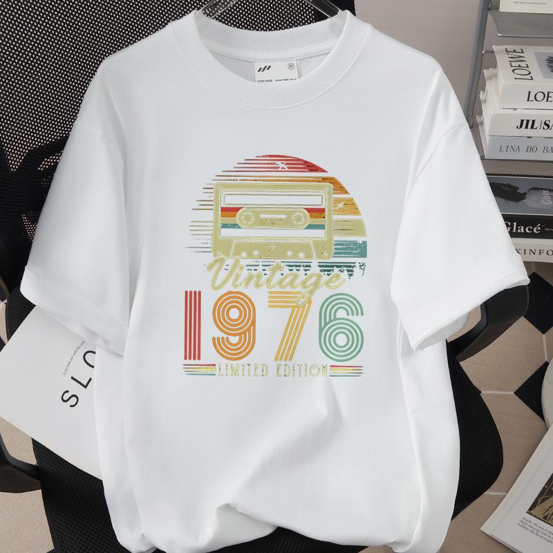 50th Birthday 1976 Theme Loose T-shirt - High Quality 260g Pure Cotton, Short Sleeve, European & American Style