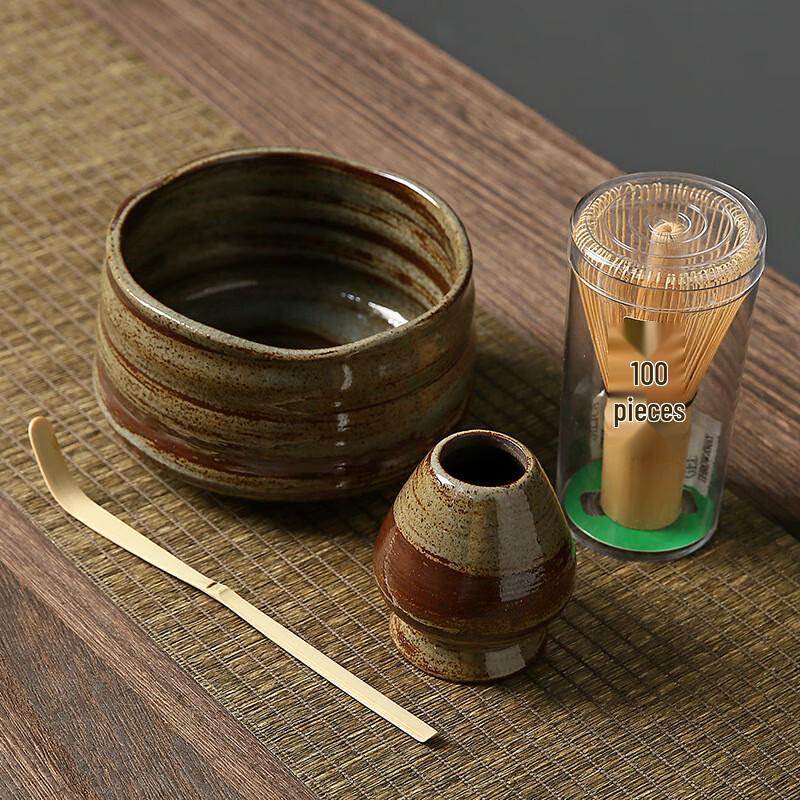 Japanese Matte Black Rough Pottery Matcha Tea Set