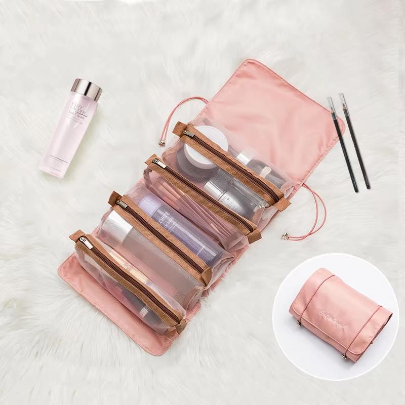 4 In 1 Cosmetic Bag For Women Zipper Mesh Separable Cosmetics Pouch Ladies Foldable Nylon Bag Rope Makeup Bag Kosmetyczka