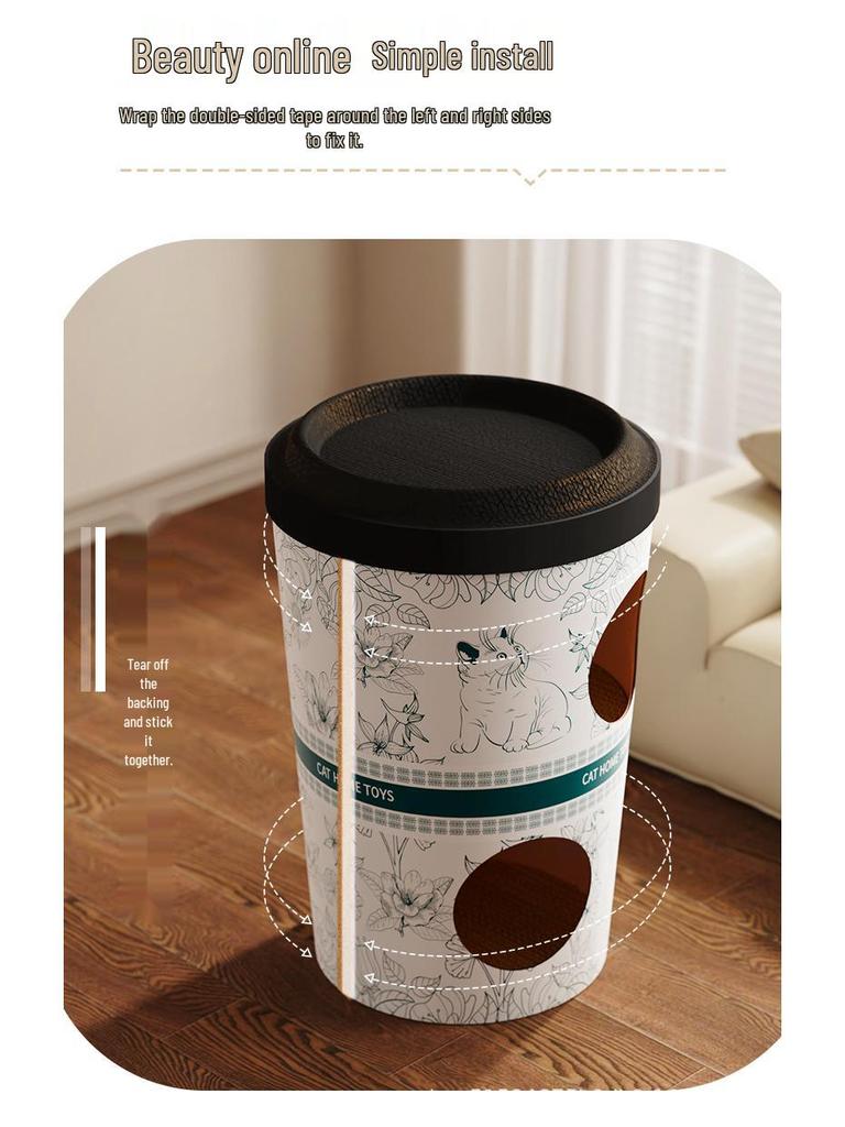 Cat Villa: Extra Large Double-Layer Scratch-Resistant Cardboard Bed & Scratching Board In Coffee Cup Style