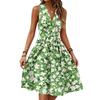 Women's Spring And Summer Casual V-Neck Sleeveless Waist Floral Print Midi Dress