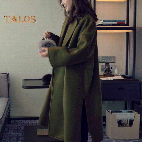 Women Woolen Jacket Turn-down Collar Solid Color Coat Mid-calf Length Thermal Long Sleeved Commuting Dating Spring Fall Winter Overcoat