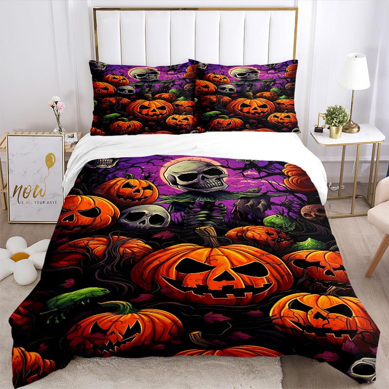 3pcs bedding set Halloween Pumpkins Includes 1 Comforter + 2 Pillowcases, Without Pillow Inserts, Soft Comfortable, Lightweight Breathable,