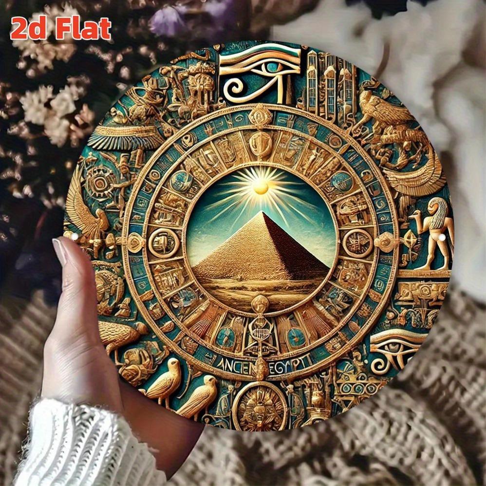 Vintage Antikes Ägyptisches Pyramidenauge des Horus D Flaches Rundes Blechschild Retro Pharaonen Zivilisation Wanddekoration für Zuhause Wohnzimmer Dach