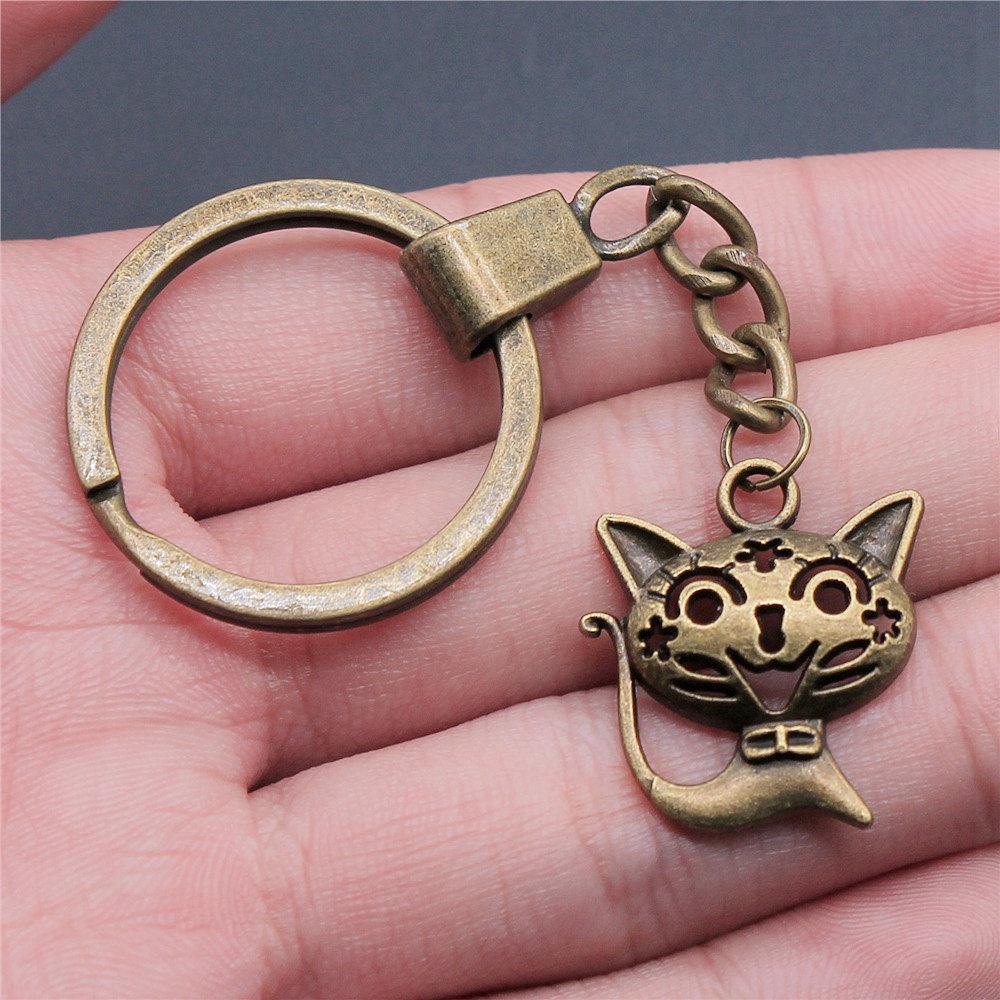 Cat Dog Rabbit Cute Pets Trio Antique Bronze Metal Keychain Best Seller Gift for Animal Lovers