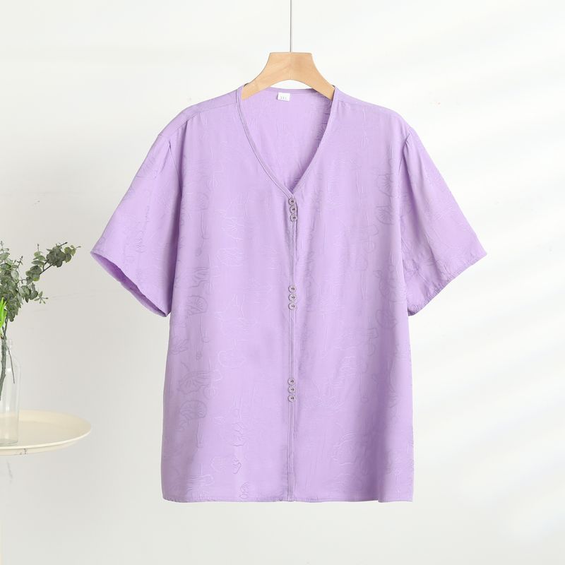 

Artificial Cotton Short sleeve Top Women Summer Thin Bourette Middle-aged Women Dress Bottoming Shirt Plus size Loose All-Match Casual T-shirt Purple 3XL((Recommendation 45.00 kg-62.50 kg)