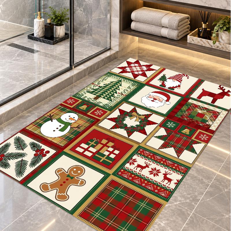 Christmas Theme Floor Carpet, Soft Area Rug, Xmas Indoor Home Holiday Decoration