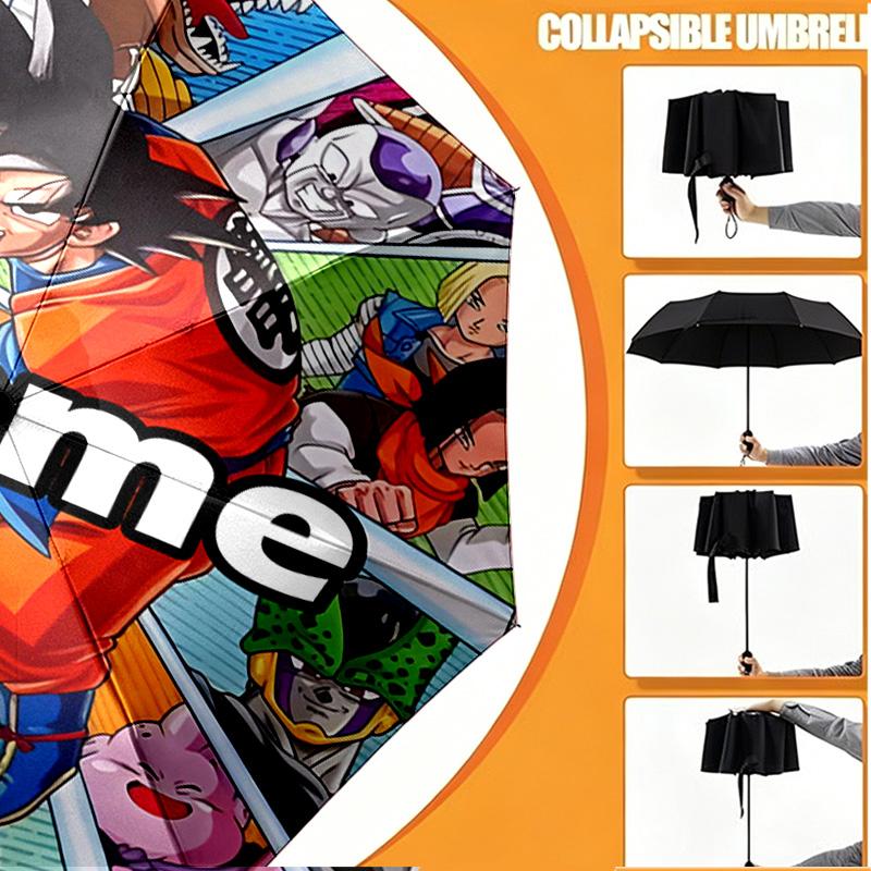 Custom Name Personalized DRAGON BALL Print Umbrella, Auto Open Close, 8‑Rib Sturdy Frame, Commute Camping Hiking Use, Birthday Gift