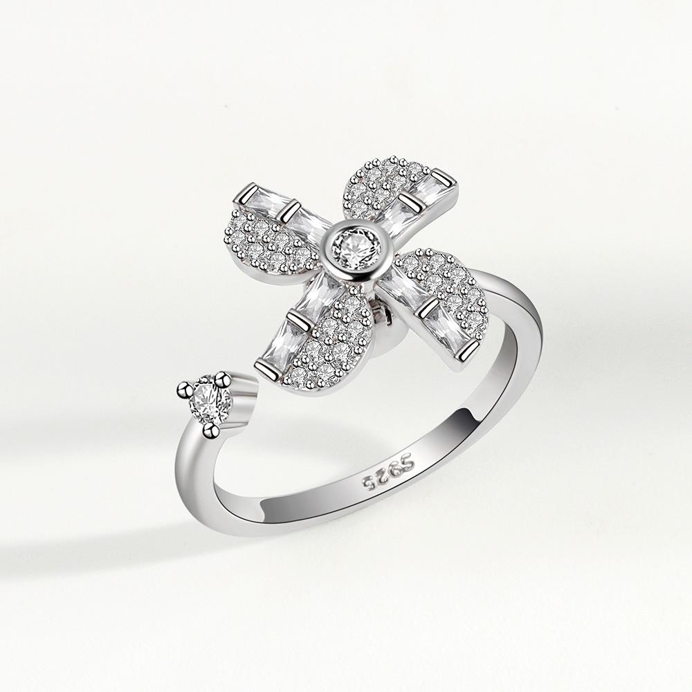 

Кольцо с открытым цветком из циркония, женское дизайнерское кольцо с нишей, двухцветное, с подсолнухом, двойной камелией, персонализированное, универсальное, регулируемое, ветряная мельница, ювелирное изделие