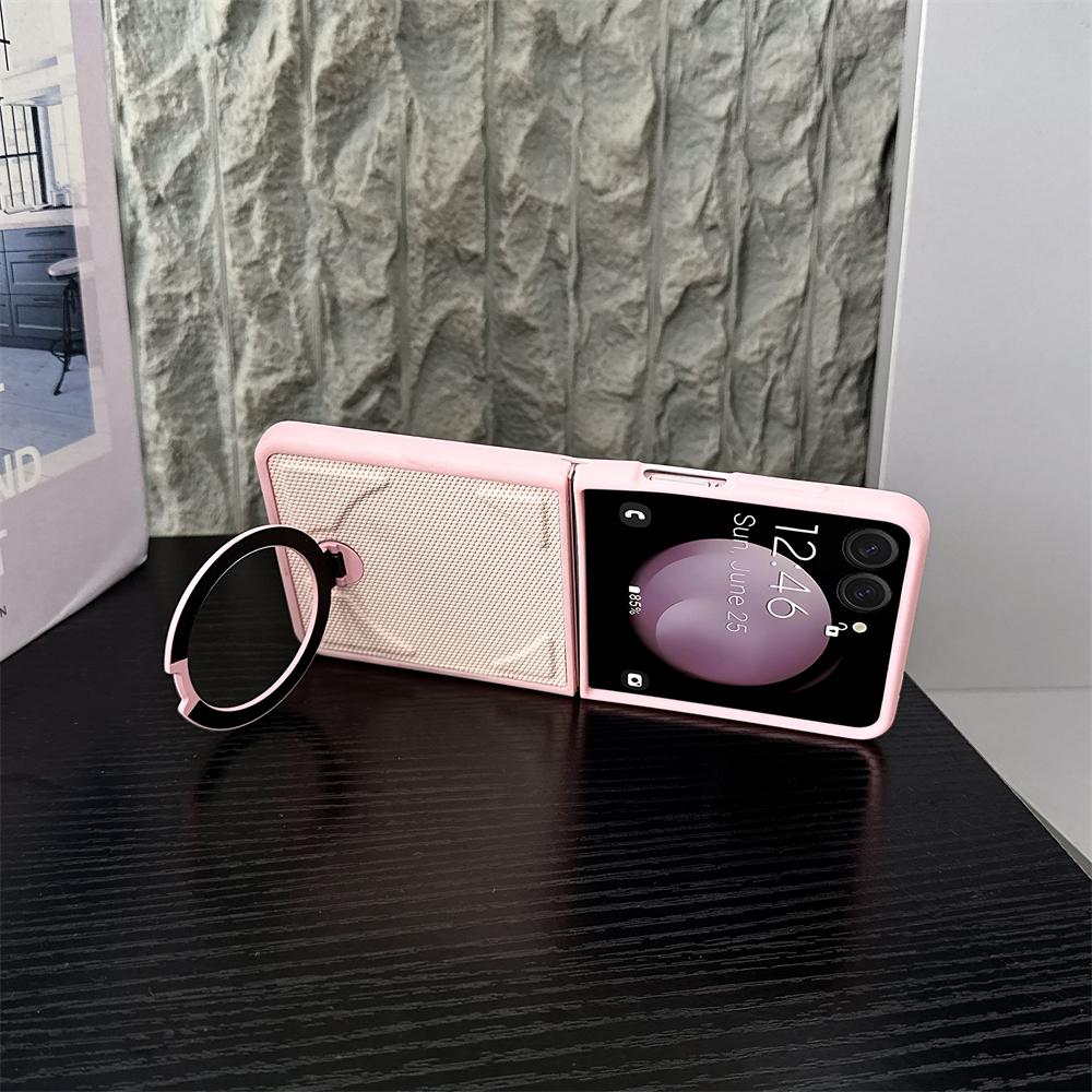 For Magsafe Magnetic Bracket Phone Case Texture PU Leather for Samsung Galaxy Z Flip 7 6 5 4 3 5G Hard Shell Shockproof Cover
