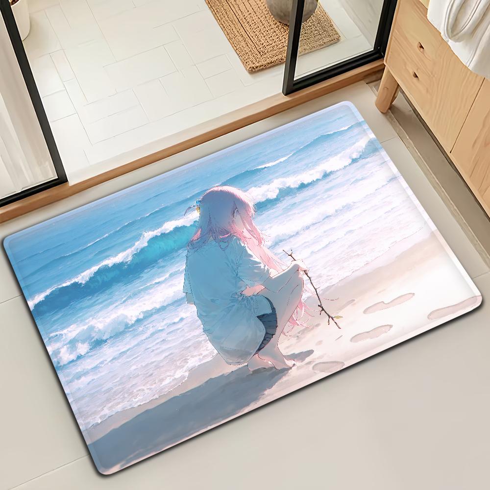 Ocean Spring Beach Wave Summer Door Mat Bath Microfiber Decorative Versatile Flannel Floor Mat Quick Dry Absorbent Non-slip Sole