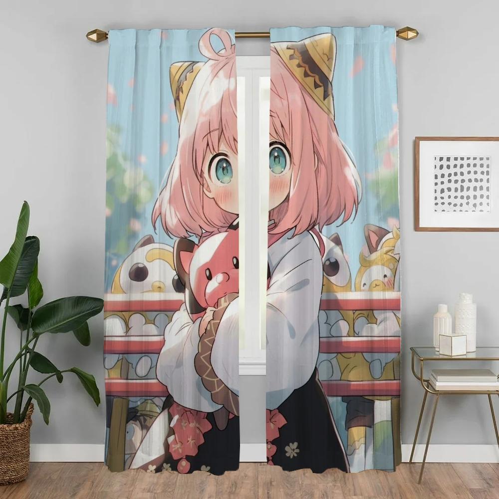 Elegant Room Curtains for Living Room Spy X Family Halloween Decoration Tulle for Bedroom Blackout Curtain Shades Partition Home