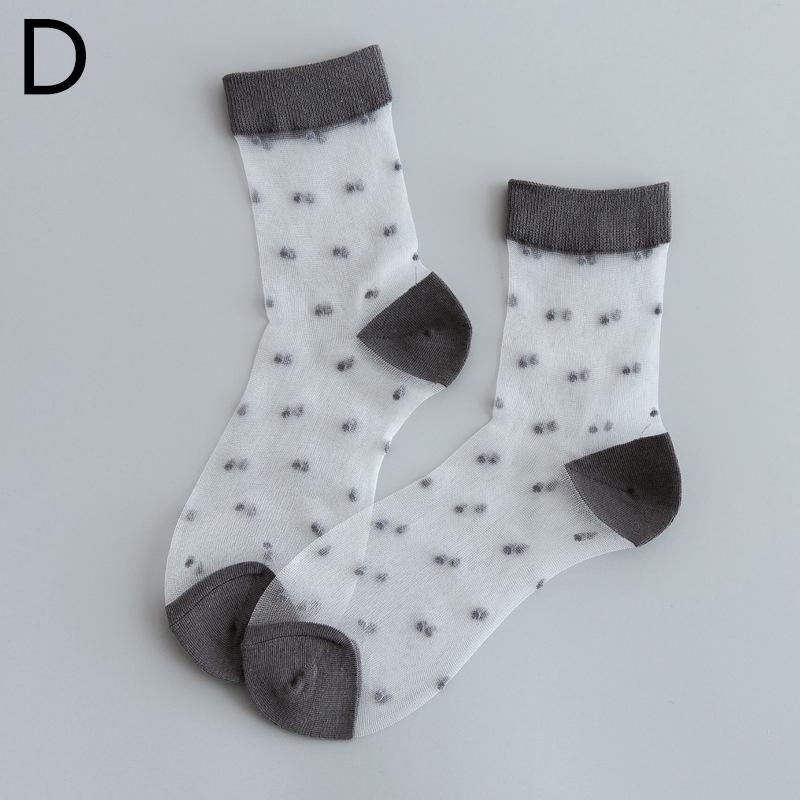 1Pair Transparent Short Sock Silk Elastic Hosiery Mesh Candy Color Polka Dot Ankle Socks Fashion