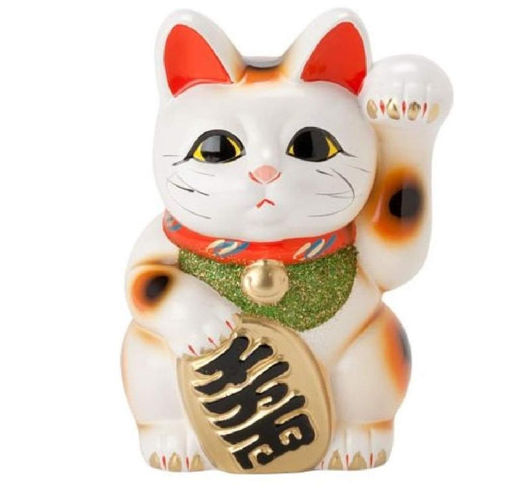 White Oval Size Inviting Left Tokoname Ware Cat, 6, Hand,