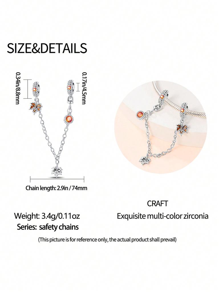 Copper Colors Maple Leaf Charity Safety Chains Bead Charm Pendant For Original Bracelet For Women Diy Jewelry Love Gift