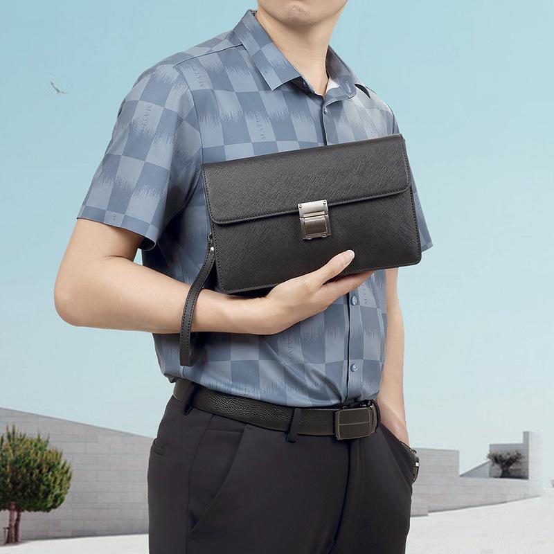 Geantă Clutch Business pentru Bărbați din Piele Naturală cu Închidere cu Cifră, de Înaltă Calitate și Capacitate Mare