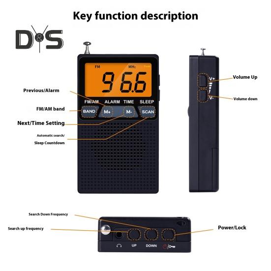 Portable AM/FM Radio Mini 2 Band Radio with Speaker Multipurpose Time Display Alarm Clock Function Large Screen Radio