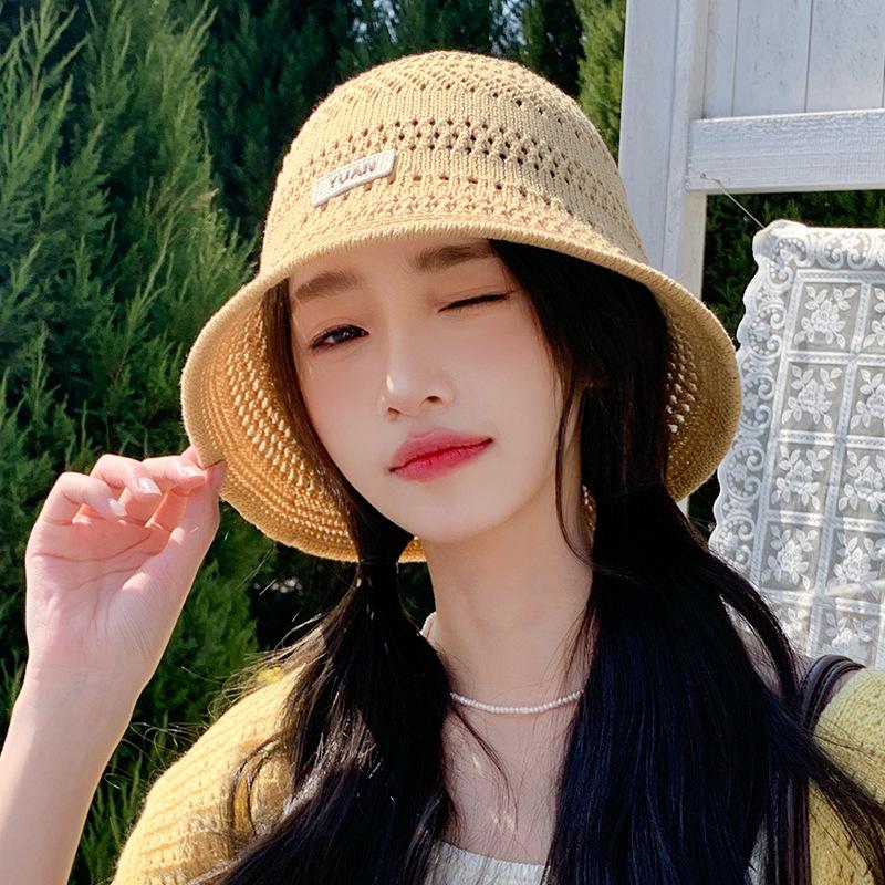 Summer new hat women's small fresh knitted breathable bucket hat outdoor versatile bucket hat sunshade sunscreen hat tide