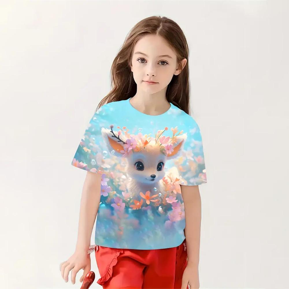 Girl Clothes Cartoon Cute Rabbit 3D Print Funny Animal Lover Boy Girl Short Sleeve tops 4-14Y