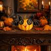 Halloween Pumpkin Bat Figurine Resin Double Layer Pumpkin Bat Statue Tabletop Decoration for Halloween Party Indoor Home Fireplace Shelf Display