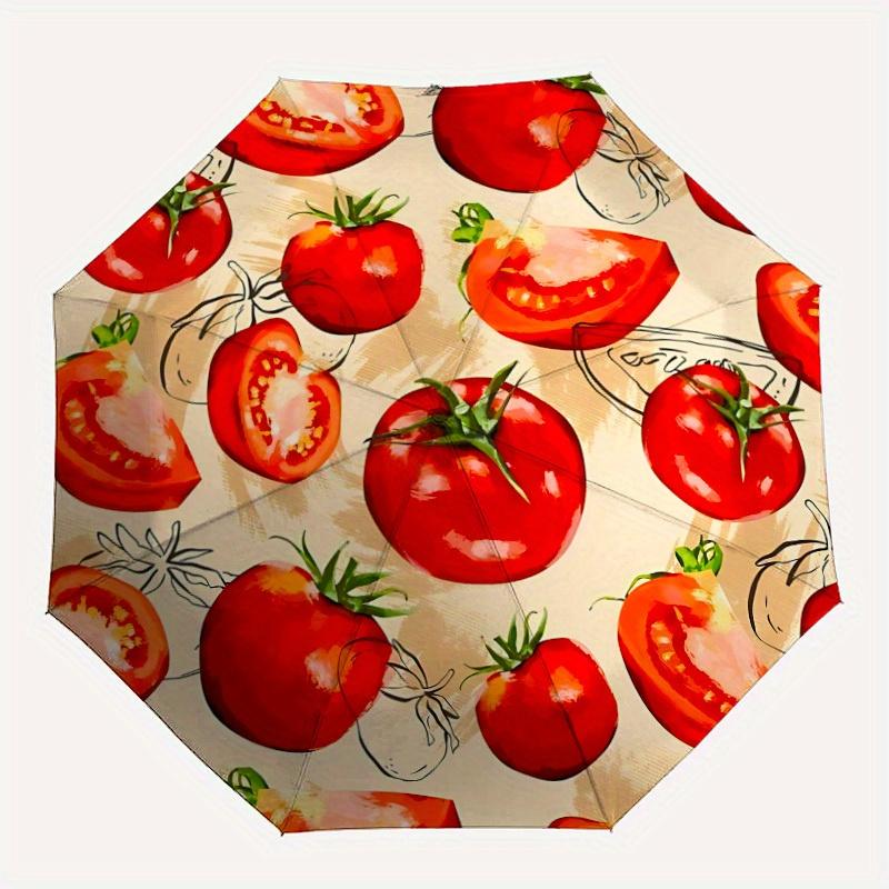 

1pc Tomato Pattern Automatic Open/Close Umbrella with One-Touch Button, Compact Folding Canopy, Sturdy 8-Rib Windproof Design -134