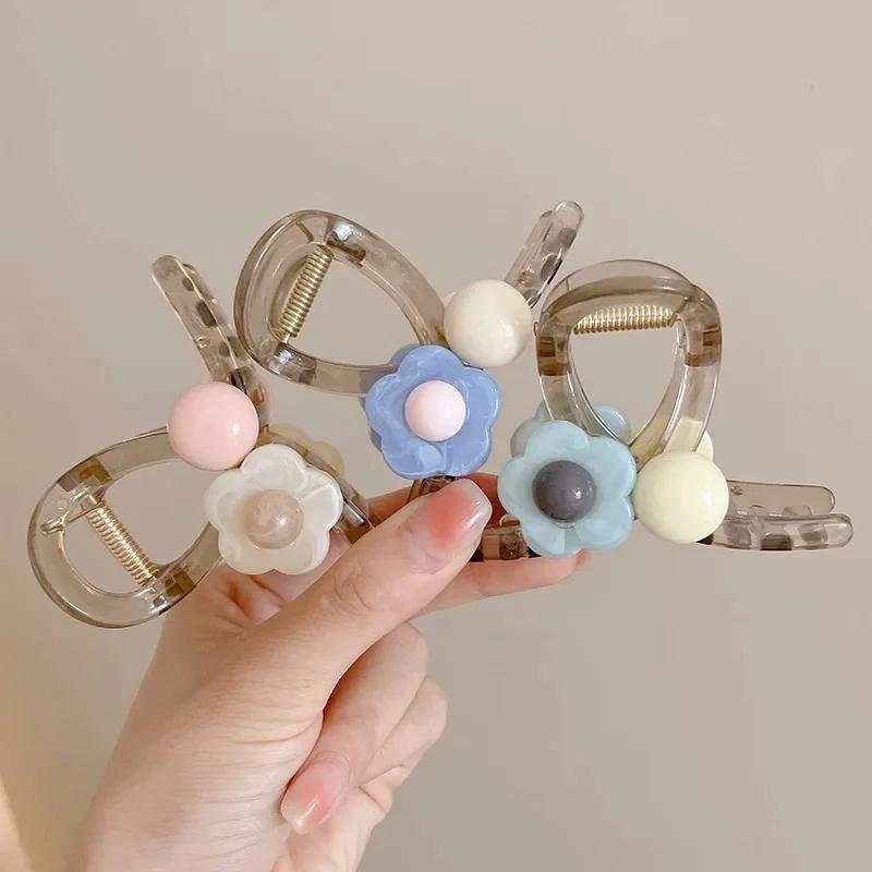 New Sweet Grab Hair Clips for Women Flower Acrylic Hairpin Back Of Head Tie Shark Cawl Clips Girls Hair Accessories