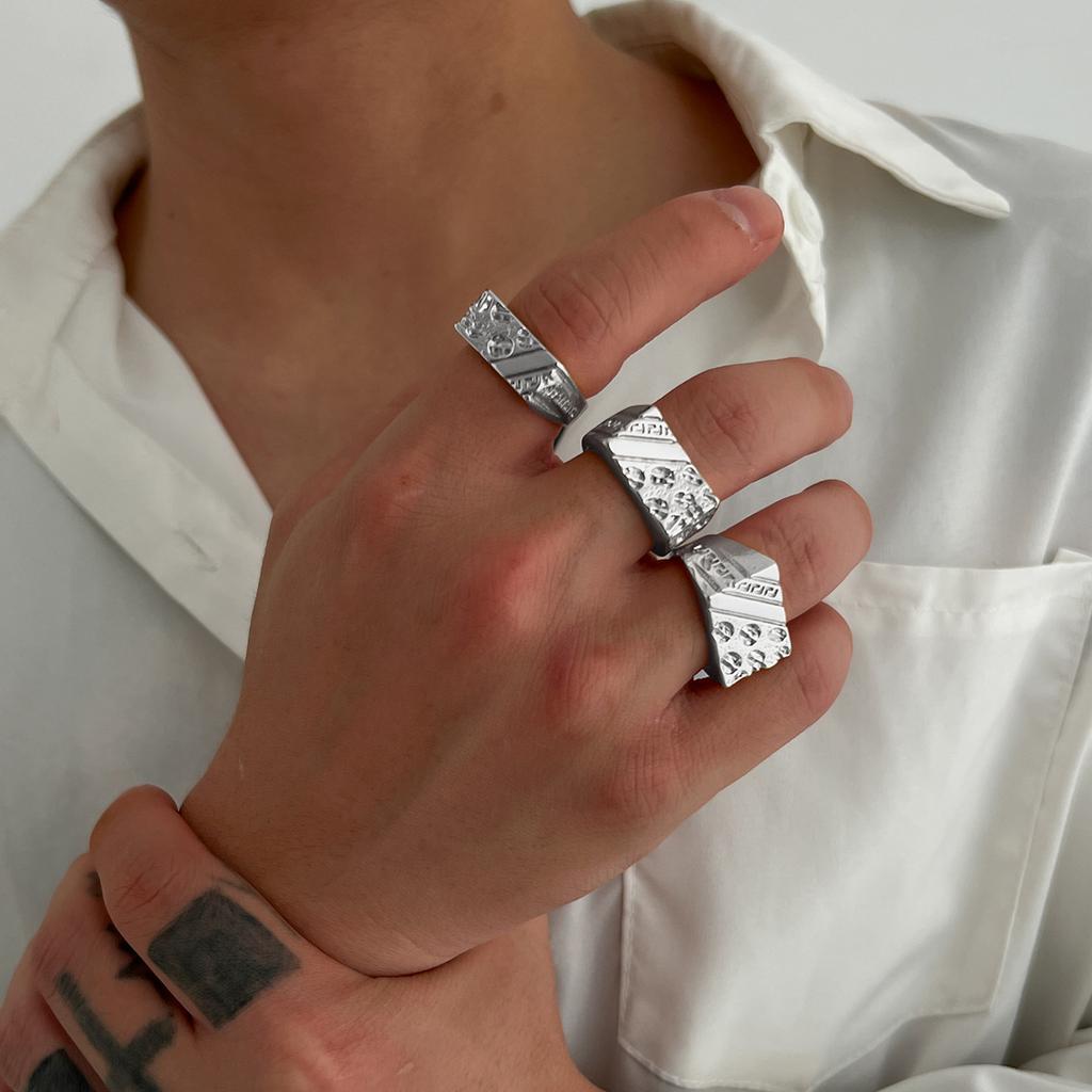 Hip-Hop High-End Geometric Ring Men's Trendy Fashion Personality Set Ring Hot-Selling Men's Jewelry