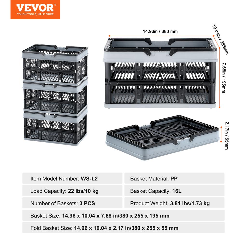 SucceBuy 3pcs Foldable Storage Basket Collapsible Shopping Crate with Handle for Kitchen Grocery Room Desktop Organization