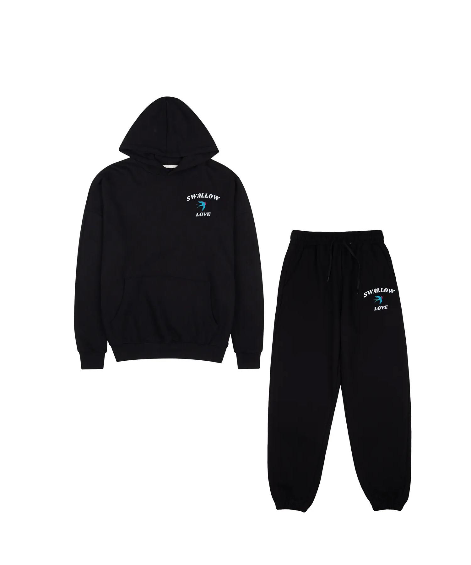 Cream Soda Lab Swallow Love Small Logo Hooded Tracksuit Set Black M