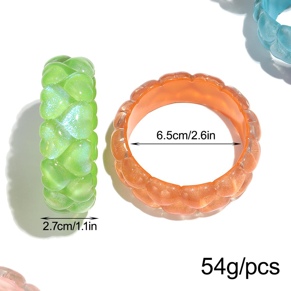 New Trendy Candy Color Resin Wide Bangle for Women Statement Acrylic Heart Round Stack Bracelets Valentine's Day Jewelry Gifts