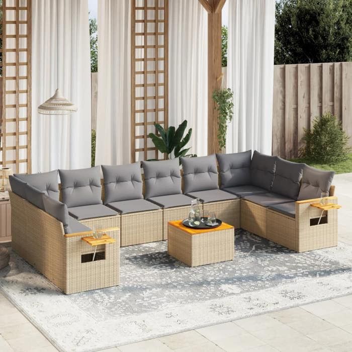 VidaXL Garden Lounge Set with Cushions 11 Pcs, Patio Sofas, Patio Furniture Set, Outdoor Furniture, Beige 3227172